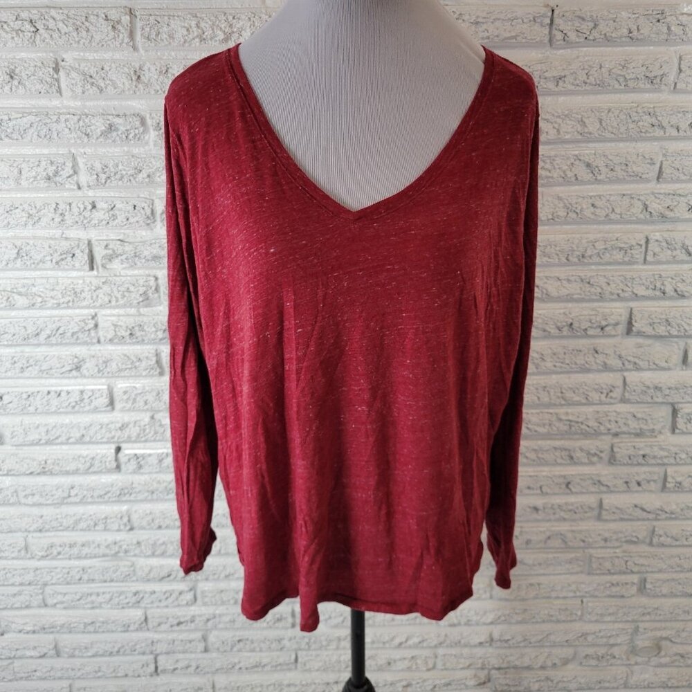 Sonoma Everyday Plus 1X Red V-Neck Top Shirt Long Sleeve Lightweight Tee RED1E
